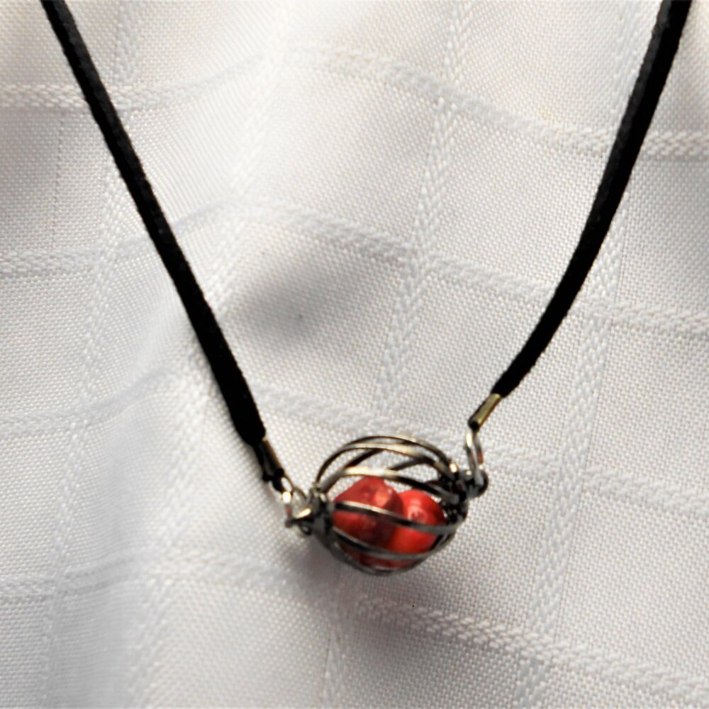 Stone cage necklace with suede cord No. 1199